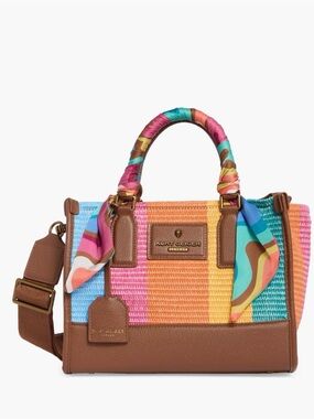 Kurt Geiger Multicolor Woven Satchel with Brown Trim